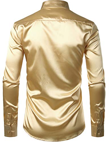 Image of ZEROYAA Men's Luxury Printed Silk Like Satin Button Down Dress Shirt for Party Prom
