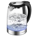 COSORI Kettle, 3000W, Food-Grade Stainless Steel Filter & Inner Lid, Glass Spout, BPA Free, Easy-Clean & No-Spash Design, Electric Fast Boil Tea Kettles With LED, Boil-Dry Protection, Auto Shut-Off