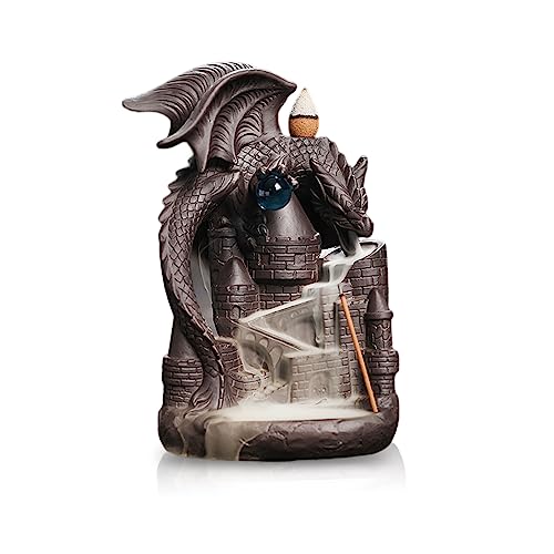 XUDREZ Brûleur d'Encens Dragon à Refoulement en Céramique - Fait à la Main Avec 20 Cônes et 30 Bâtons - Décoration d'Intérieur, Aromathérapie