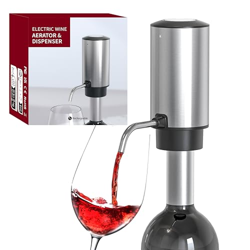 UNICHERRY Electric Wine Aerator Pourer One Touch Wine Accessories Rechargeable 2-in-1 Automatic Wine Decanter Stainless Steel Wine Dispenser Gifts for Wine Lovers