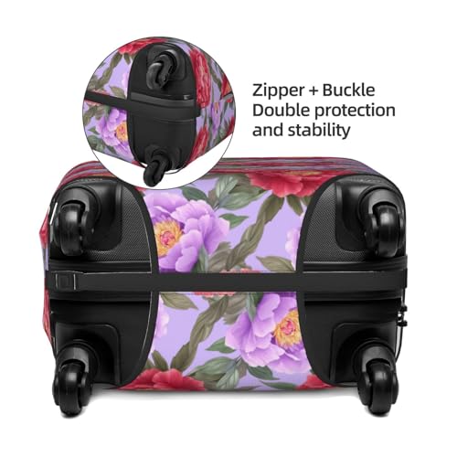 Pink And Red Peonies Elastic Travel Luggage Covers Dustproof Scratch-Resistant Suitcase Protector Fit 22-24 Inch2