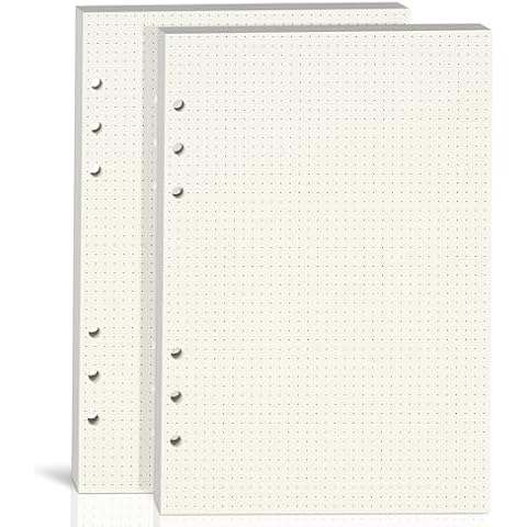 2 Pack A5 Dot Grid Paper,100GSM Thick,6-Hole Punched,A5 Dotted Paper Refill for Filofax Planner/Binders/Organizer,80 Sheets (160 Pages),8.25x5.6 Inch,Beige Cover