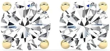 Round Cut Lab Created Diamond Stud Earrings, 2.00 Ct, 14k Yellow Gold Finish, Screw Back