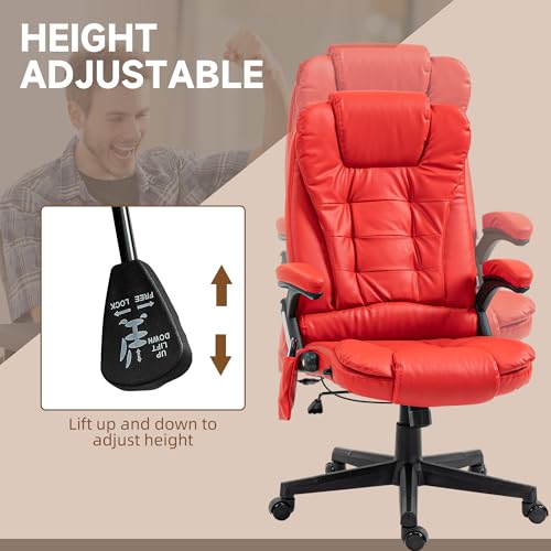 Image of HOMCOM High Back Vibration Massage Office Chair with 6 Vibration Points, Heated Reclining PU Leather Computer Chair with Armrest and Remote, Red