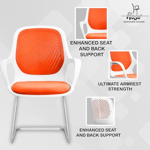 Image of ROSE Zaria | 3 Years Brand Warranty | Ergonomic mesh mid-Back Office Chair, Perfect for Study, Work from Home, revolving, Rolling Computer Desk Chair (White & Orange, Visitor)