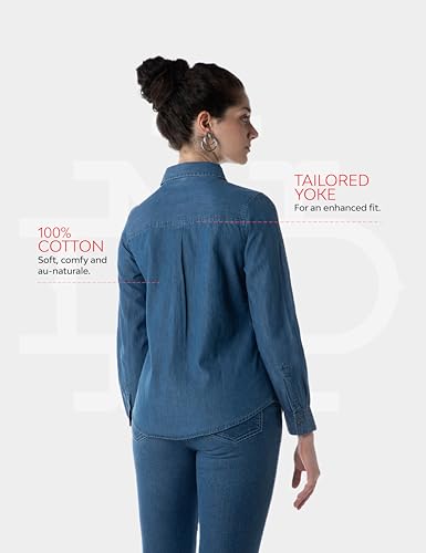 Image of INKD Women's Full Sleeve Casual Denim Shirt - 100% Cotton | Front Button Detailing | Regular Fit