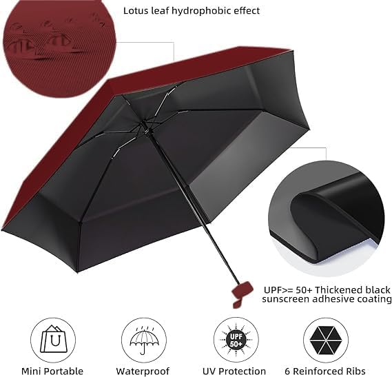 Image of SNKR ESSENTIALS HEMOVIA Mini Umbrella with Case for Men & Women (Manual Open) Compact Travelling Umbrella, Polyester & UV Protection Fabric for Summer Use in Rain & Summer- 6 Frame