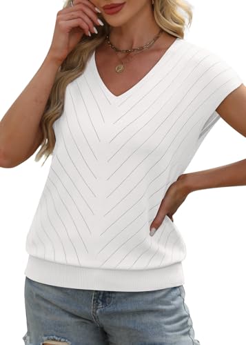 WIHOLL Short Sleeve Sweater for Women V Neck Trendy Summer Tops 2025 Beach Vacation Clothes Travel Business Casual Outfits4