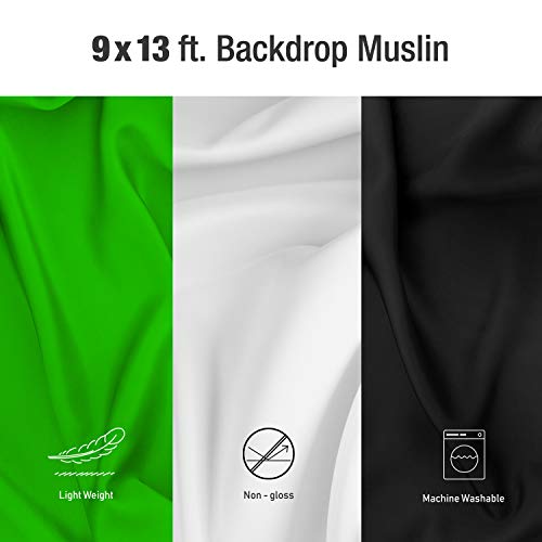 Julius Studio 9 X 13 Ft. Photo Studio Chromakey Background Muslin Backdrop Bundle Kit, Black, White, Green Premium Quality Fabric Material, Wrinkle Resistant, Photo Video Studio, Promo05_Am1 #TOP2