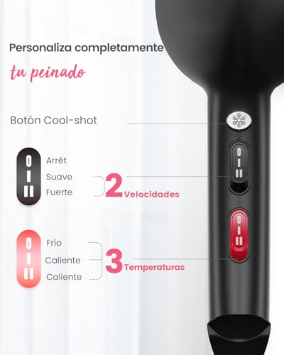 Dekuri Secador Pelo Profesional, Secadores Iónico Cabello Sin Encrespamiento, Hair Dryer con Difusor y Boquillas, 3 Temperaturas y 2 Velocidades para Mujeres y Hombres, Secado Rápido Salón - imagen 6