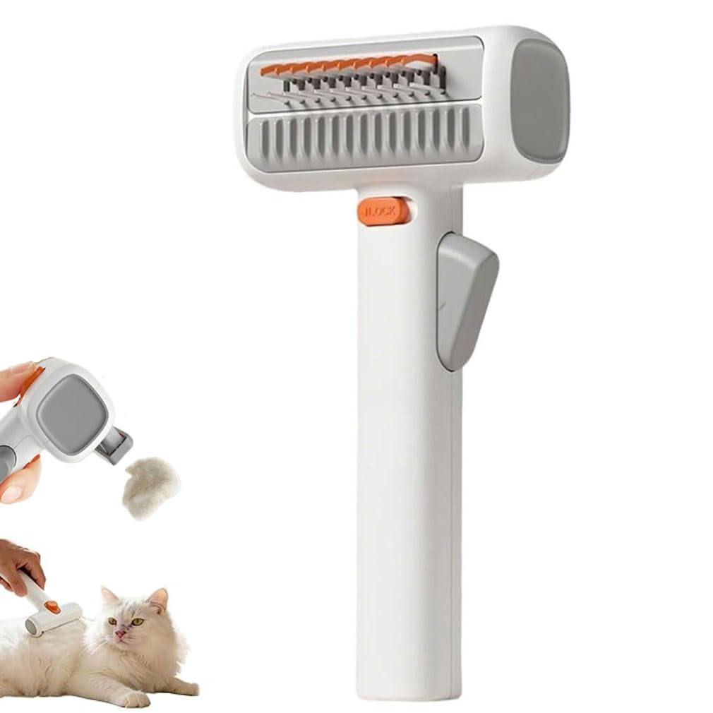 2-in-1 Pet Self-Detangling & Grooming Comb, Self-cleaning Pet Brush, Dog Brush Cat Grooming Comb, Stainless-Steel Groomings Brush, Pets Shedding Brushes, Cat Hair Remover for Short/Long Haired