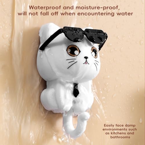 Image of HASTHIP 3Pcs Wall Hooks Cat Tail Adhesive PVC Hooks for Towel, Keys | Hang Towels and Keys, Clears Clutter, Durable PVC, 3-Piece Set, Fun Cute Cat Design
