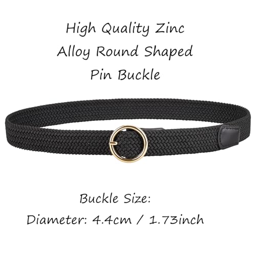 Women's Braided Stretch Elastic Belt Round Pin Buckle Woven Fabric Belts for Jeans 1.18" Wide3