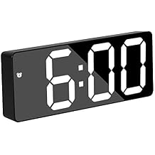 Digital Alarm Clock for Bedroom, Mirror Surface LED Electronic Clocks, Adjustable Brightness, Voice Control,12/24H Display, Alarm Clock for Kids,Office,Table,Nightstand, Black