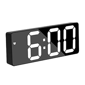 Digital Alarm Clock for Bedroom, Mirror Surface LED Electronic Clocks, Adjustable Brightness, Voice Control,12/24H Display, Alarm Clock for Kids,Office,Table,Nightstand, Black