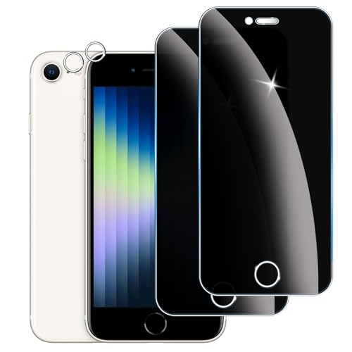 LYPHPE [2+2 Pièces] Anti-Espion Verre Trempé pour iPhone SE 2022/2020, 3 Pièces Protection Écran et 2 Pièces Caméra Arrière Protecteur,9H Dureté Film Protecteur Vitre, Sans Bulles,Anti-rayures