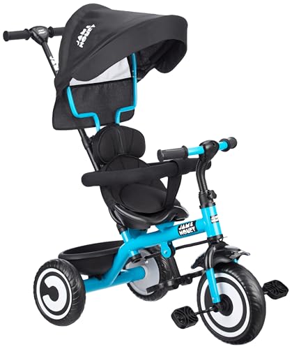 Image of Amazon Brand - Jam & Honey Kids Tricycle with Canopy & Adjustable Parental Handle | Safety Belt, Storage Basket & Comfort Seat | BIS & ISI Certified | Sea Green | Ideal for Toddlers 2+ Years