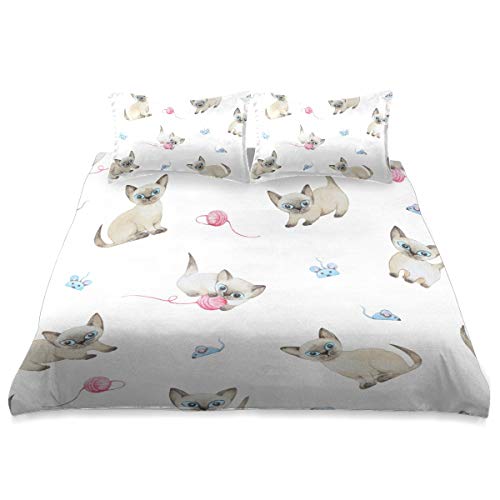 Mnsruu - Juego de Funda de edredón y Fundas de Almohada, diseño de Gato siamés