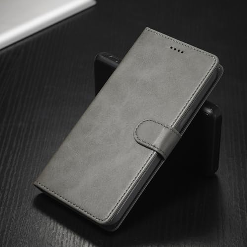 Étui portefeuille iPhone 14 Plus à rabat magnétique avec fentes cartes de visite gris