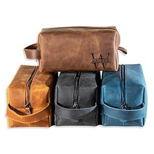 Personalized Handcrafted Leather Toiletry Bag for Men, Custom Shaving, Travel Dopp Kit, Grandpa, Dad, Husband, Father, Him, Boyfriend, Groomsmen, Birthday, Wedding, Valentines Day Gifts for Men
