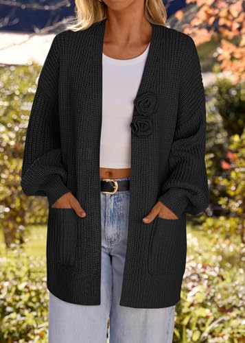 Image of MEROKEETY Long Sleeve Oversized Cardigan Sweaters for Women | Fall Winter Sweaters, Open Front, Chunky Knit, 2026 Casual Work Outerwear with Pockets