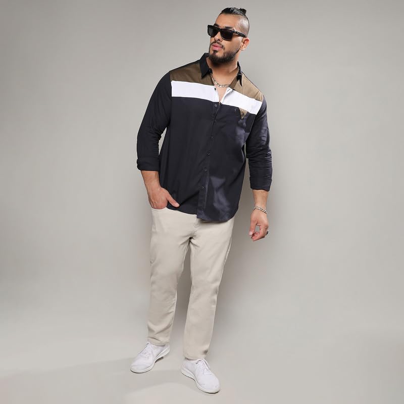 Image of Instafab Plus Men's Shirt for Casual Wear | Spread Collar | Long Sleeve | Button Closure | Plus-Size Fit | Cotton Shirt Crafted with Comfort Fit for Everyday Wear