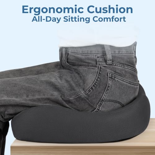 Image of 5 STARS UNITED Seat Cushion - Memory Foam Chair Cushion for Tailbone Pain Relief - Ergonomic Support for Coccyx, Sciatica & Butt - Office, Desk & Gaming Chair, Car Seat, Wheelchair, Dark Gray Mesh