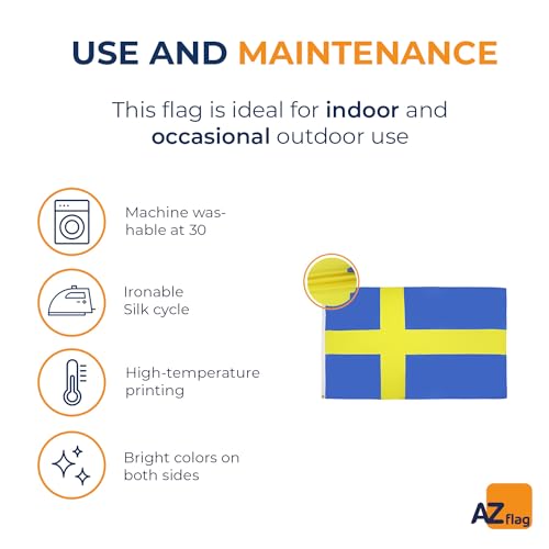 Image of AZ FLAG - Sweden Flag - Large 5x8 Ft - 100D Polyester Swedish Big Banner with Two Metal Grommets - Fade Resistant - Vivid Colors - 5' x 8' Feet - 250x150 Cm