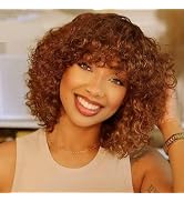 LYOLKSER glueless wig short curly human hair wig with bangs no lace front wigs human hair for bla...