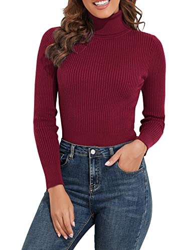 Image of PrettyGuide Women's Ribbed Turtleneck Long Sleeve Sweater Tops