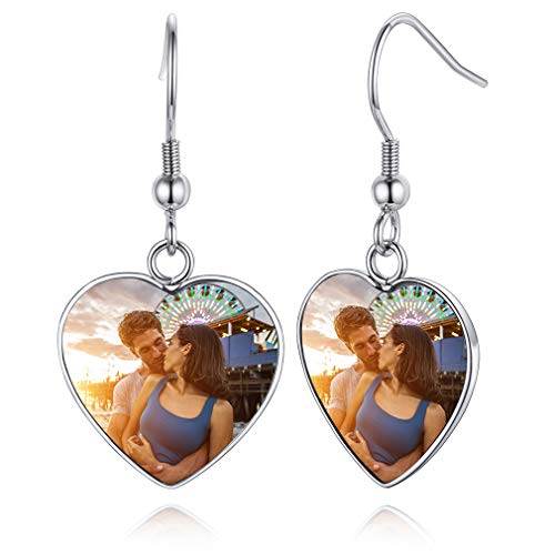 Custom4U Personalized Picture Earrings for Women Stainless Steel/Gold-Plated/Black Custom Heart/Teardrop Dangle Stud Photo Earrings Memorial Jewelry Gifts for Birthday Mothers Day Christmas(Gift Box)