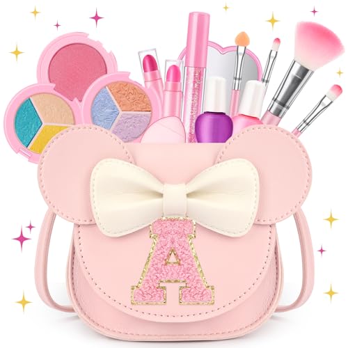 Kids Makeup Kit for Girls 15 Pcs Real Washable Make Up Set & Purse Pink A