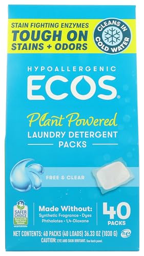 Ecos, Free And Clear Laundry Detergent Packs, 40 Count