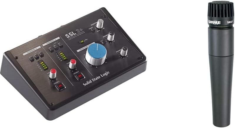 Solid State Logic SSL 2+ (2 Plus) USB Audio Interface - 24 bit/192 kHz, 2-in 4-out & Shure SM57 Cardioid Dynamic Instrument Microphone with Pneumatic Shock Mount, A25D Mic Clip, Storage Bag