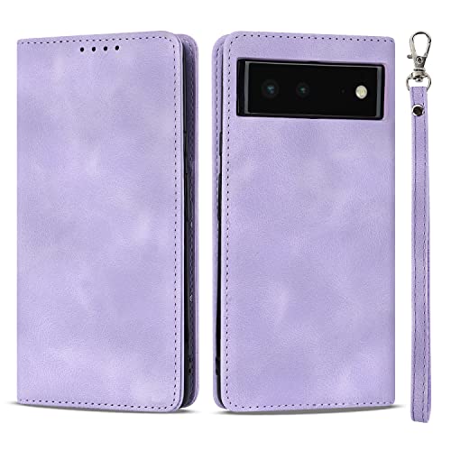 Ｈａｖａｙａ For Google Pixel 6 Case Wallet With Card Holder,For Pixel 6 5G Phone Case For Women,For Google 6 Flip Cover With Credit Card Slots And Wrist Strap-Fruit Purple #TOP29