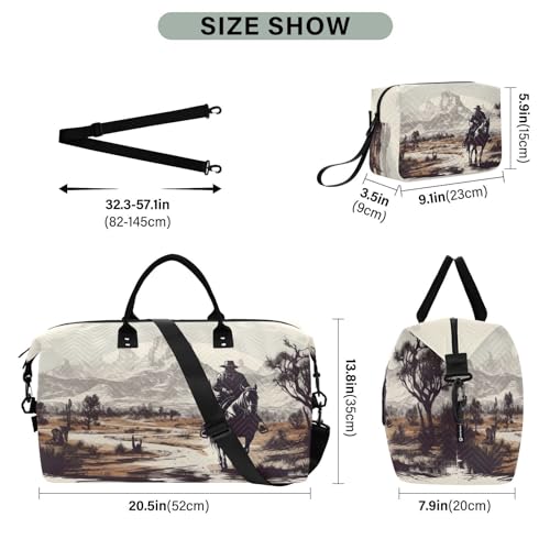 Western Cowboy Sports Gym Bag for Women Men Travel Duffel Bag Weekend Overnight Carry on Bag with Toiletry Bag Air Travel Bag for Workout Swimming Yoga Plane Hospital3
