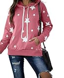 Bluza z kapturem damska jesień młoda moda gwiazdy nadruk sweter z długim rękawem na co dzień luźny sweter bluza, różowy, XL