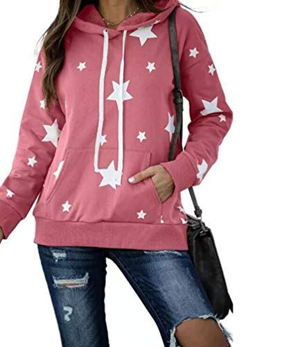 Bluza z kapturem damska jesień młoda moda gwiazdy nadruk sweter z długim rękawem na co dzień luźny sweter bluza, różowy, XXL