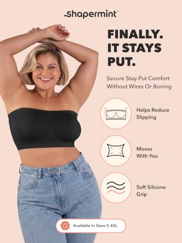 Image of SHAPERMINT Strapless Bra, No-Slip Wireless Bandeau with Sewn-in Cups