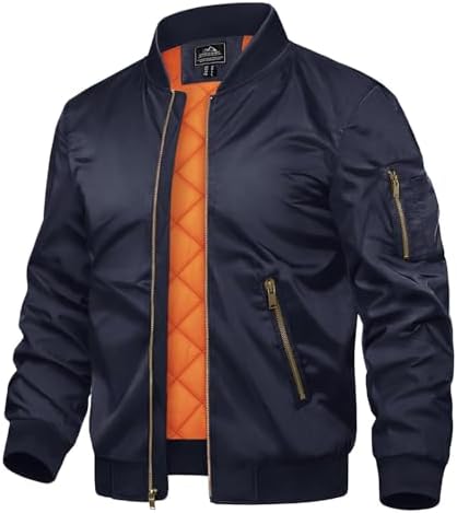 TACVASEN Herren Übergangsjacke Bomberjacke College Jacke Fliegerjacke Basic Freizeitjacke mit Reißverschlusstaschen