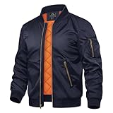 TACVASEN Chaqueta Abrigada Chaqueta de Invierno para Hombre Chaqueta Bomber de Carga Abrigo a Prueba de Viento Chaquetas Urbanas Azul Marino,XL