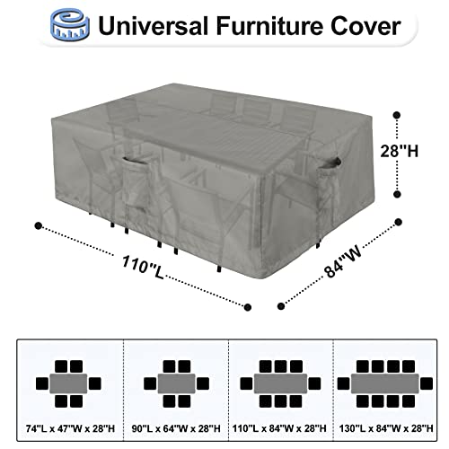 OutdoorLines Outdoor Waterproof Patio Table Furniture Set Covers - Rectangle Couch Sectional Cover Outside Weatherproof Patio Furniture Covering for Deck, Lawn and Backyard 110\"L x 84\"W x 28\"H, Grey - Thumbnail 2