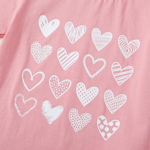 Image of Girl Valentines Day Outfit Letter Tee Shirt Love Heart Bell Buttoms Pants Headband Clothes Set