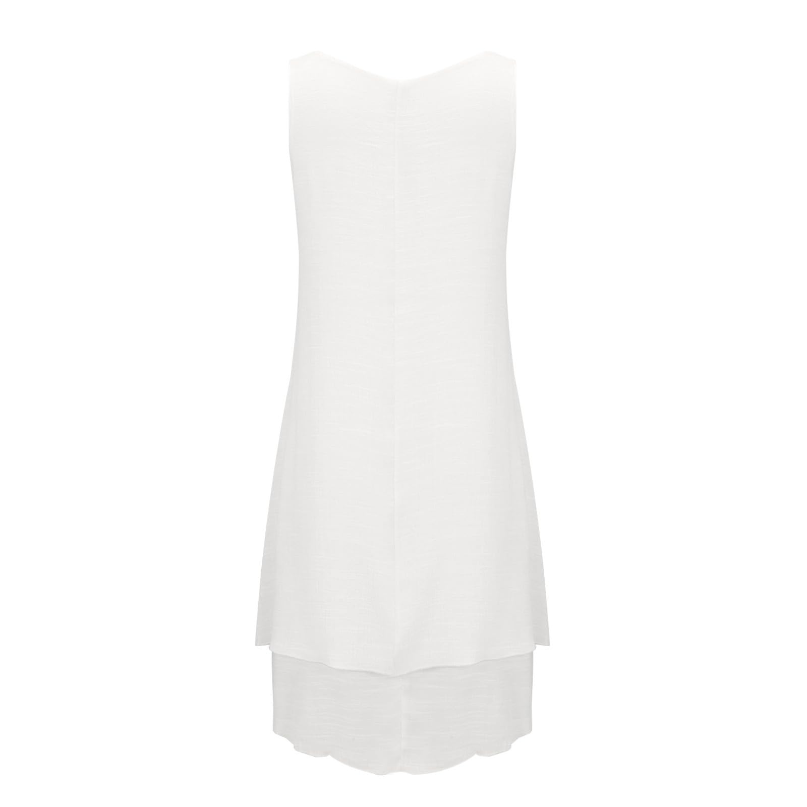 Robe courte d'été pour femme - Robe d'été sans manches à volants superposés fluides robes col en U couleur unie robe coton lin léger robe pour vacances à la mer robe décontractée à la mode