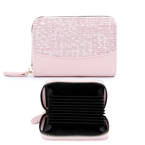 Women Small Wallet Card Holder Everyday Slim RFID Blocking Pink Color Block Organizer Compact Ins Style Multi Pocket Zipper Coin Purse for Credit Cards IDs Cash