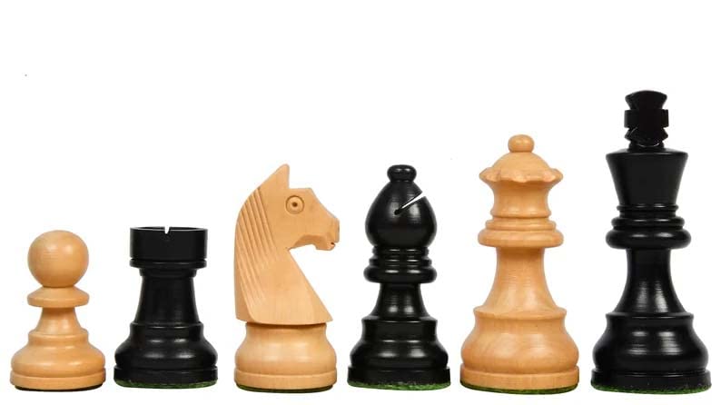 Combinazione di pezzi di scacchi Staunton della serie Torneo con cavaliere in legno ebanizzato e scatola - King da 7,6 cm con scacchiera pieghevole