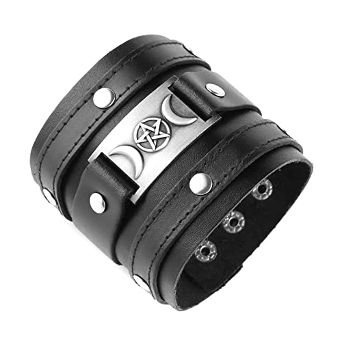 HZMAN Leather Bracelets for Men Viking Retro Wide Cuff Bracelet Black Leather Wristband Bracelet Jewelry Gift3