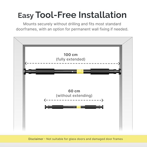 Image of Cult Adjustable Pull-Up Bar for Home for Kids and Adults | 100 kg Weight Capacity | Heavy-Duty Steel Wall Mounted & Doorway Bar | Anti-Skid Grip Multi-Grip Pull-Up Bar for Home Workout | No-Drill Installation for Pull Ups, Chin Ups & Core Training | Size - 60-100 cm