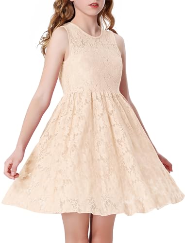 Mebius Girls Lace Dress Wedding Flower Girl Dresses Floral Flowy Sleeveless Crew Neck A-line Party Elegant Kid for 6-12Y