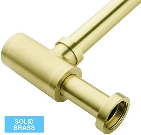 Brass Bottle Trap 1 1/4, Round Decorative P-Trap with 200mm Extension Tube, Adjustable Waste Traps Plumbing Drain Tube for Bathroom Sink Basin Vessel, Brushed Gold